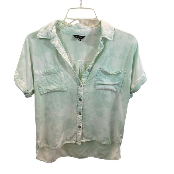 Sim & Sam Mint Green Tie Dyed Button Down Blouse Size Large - Picture 2 of 9